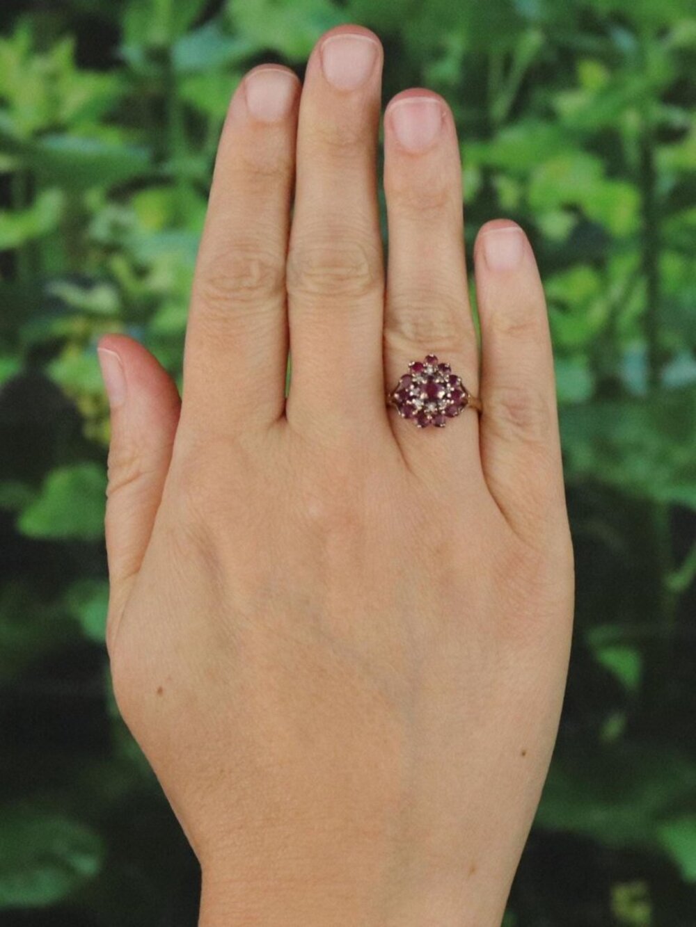 10k Yellow Gold Natural Ruby and Diamond Cluster Ring Size 6 1/4 - Picture 4 of 9